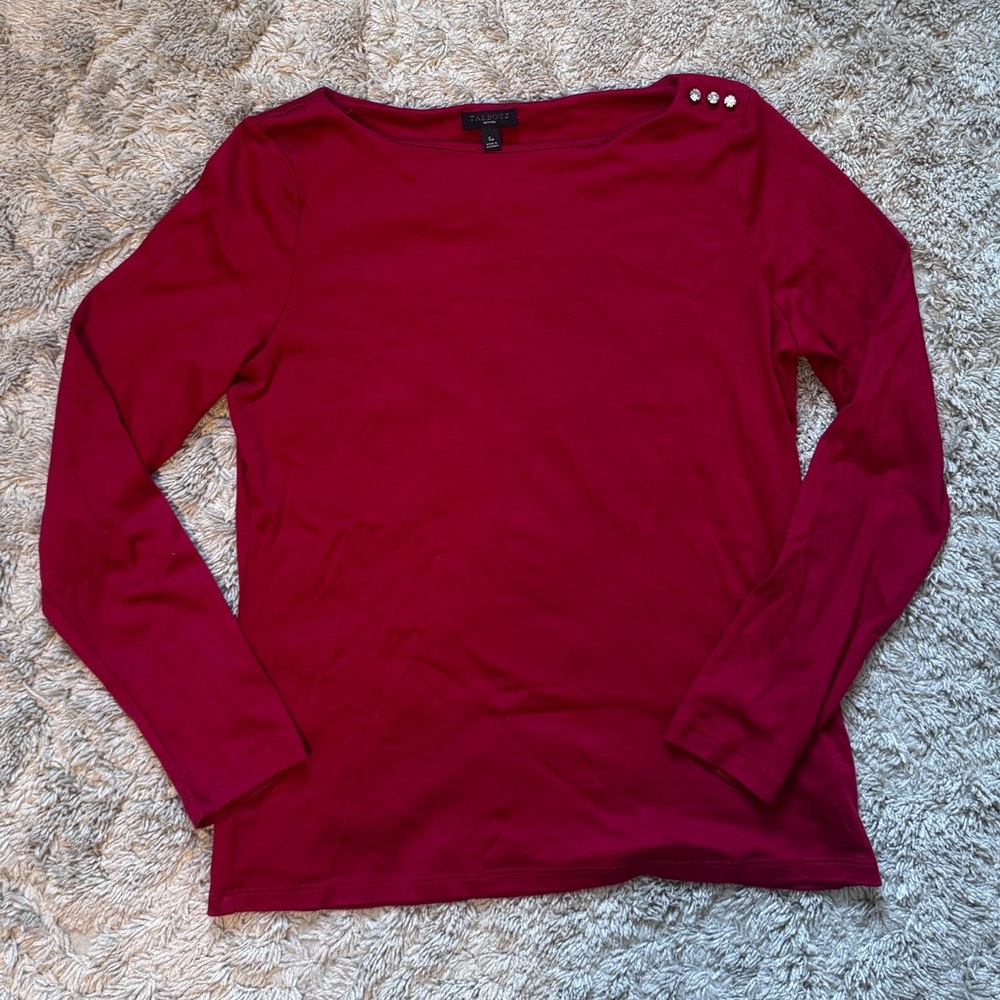 Talbots Supima Cotton Red Long sleeve Top with Crystal Accents